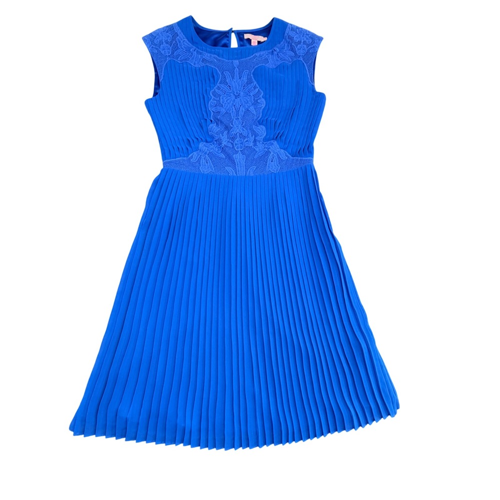 Ted Baker London Saskiah Blue Pleated Lace‎ Fit Flare Dress Sz 1 US 4